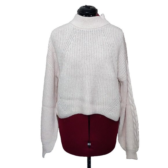 Womens Sweater Size Medium Beige Oatmeal Light Heather Cable Mix Pull… - Picture 1 of 10
